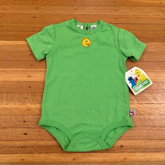 Sesame Street Big Bird Vintage Lime Green Short Sleeve Onesie NWT - Picture 1 of 5